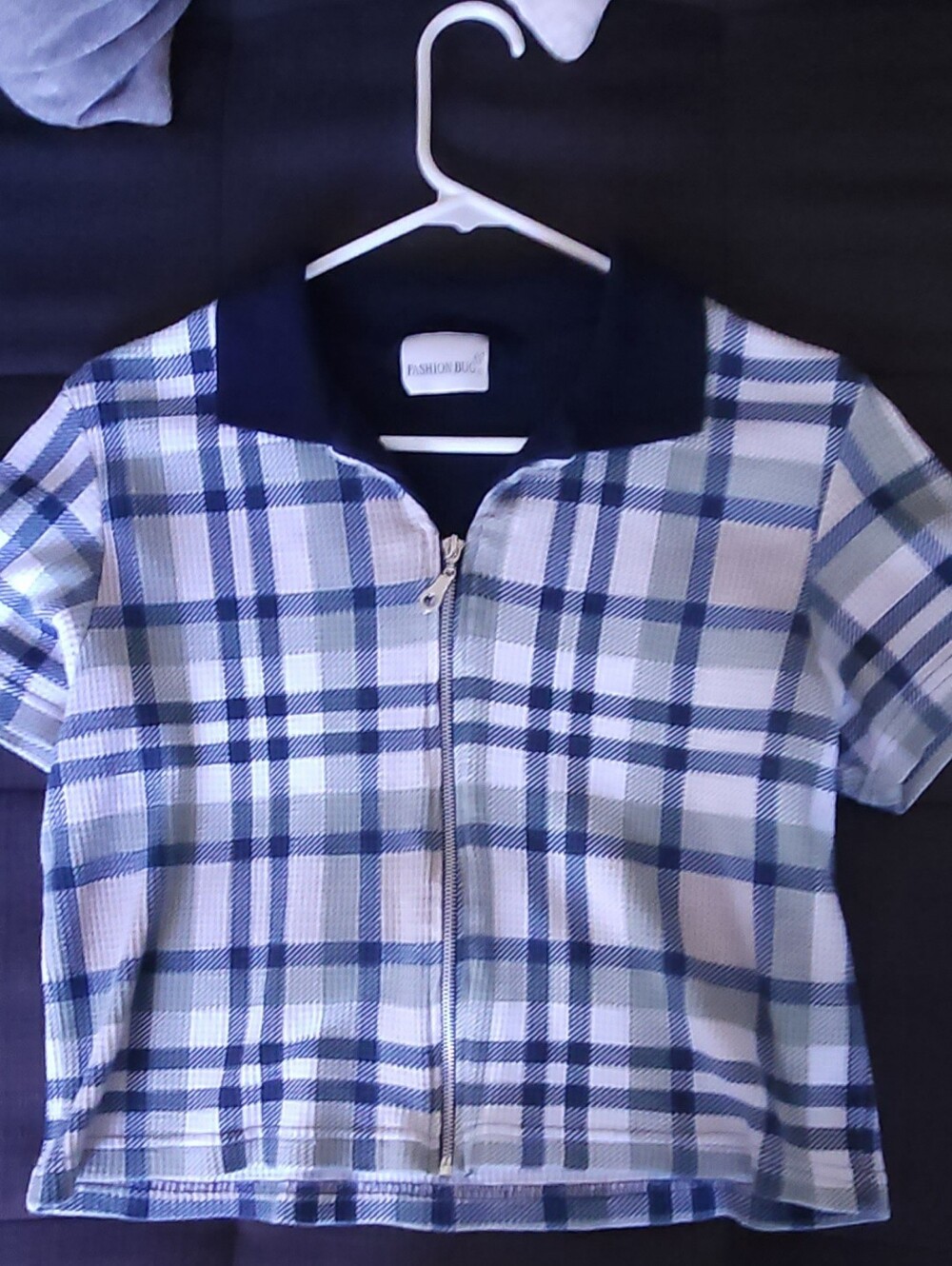 Fashion Bug Navy and Light Blue Plaid Zip-Up Top! SIZE XL!